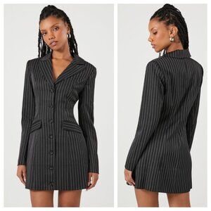 F21 Black Pinstriped Blazer Long Sleeve Mini Dress